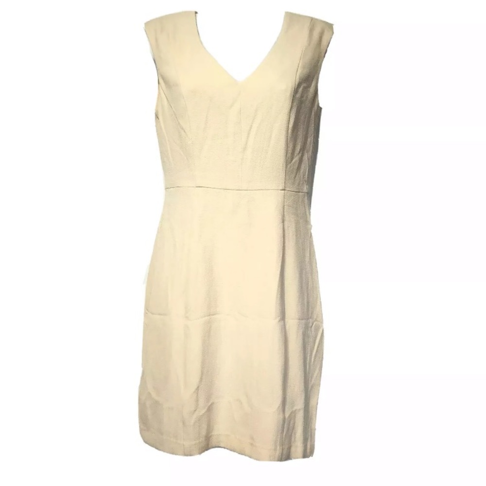 Kitsch Cream sleeveless V Neck fitted Dress Size M